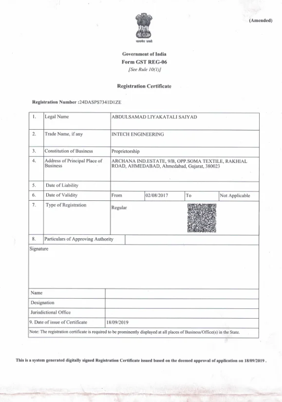 GST Registration Certificate - Page 1